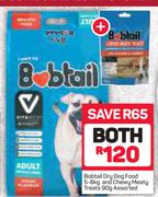 Bobtail Dry Dog Food-5-8Kg & Bobtail Chewy Meaty Treats Assorted-90g Both For