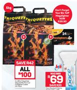 2 x Blitz Triquettes-5Kg & Bic Pre Cut Firelighters Cubes 24 Pack