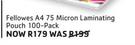 Fellowes A4 75 Micron Laminating Pouch-100's pack