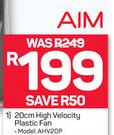 Aim 20cm High Velocity Plastic Fan AHV20P