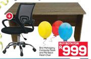 Brio Mahogany Computer Desk And Mid Back Mesh Chair-For Both