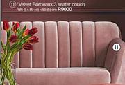 Velvet Bordeaux 3 Seater Couch 166 x 89 x 85