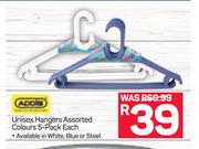 Addis Unisex Hangers Assorted Colours 5 Pack-Each