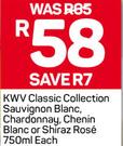 KWV Classic Collection Sauvignon Blanc,Chardonnay,Chenin Blanc Or Shiraz Rose-750ml Each