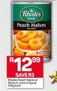 Rhodes Peach Halves Or Slices In Juice Or Syrup-410g Each