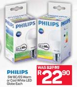 Philips 5W BC/ES Warm  Or Cool White LED Globe-Each