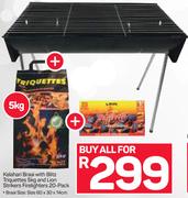 Kalahari Braai With Blitz Triquettes-5Kg & Lion Strikers Firelighters 20 Pack-All For
