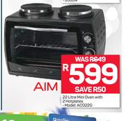 Aim 22Ltr Mini Oven With 2 Hotplates ACO22G