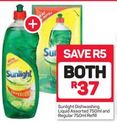 Sunlight Dishwashing Liquid Assorted-750ml & Regular Refill-750ml Both For 