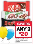 Nestle Large Bar-One, Kitkat, Tex, Smarties Or Aero-For 3