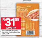 PnP Premium Chicken Or Chicken & Cheese Viennas-500g Each