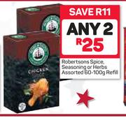 Robertsons Spice, Seasoning Or Herbs Refill-Any 2X60/100g