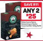 Robertsons Spice, Seasoning Or Herbs Refill Assorted-2 x 60-100g