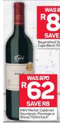 KWV Merlot Cabernet Sauvignon Pinotage Or Shiraz-750ml Each
