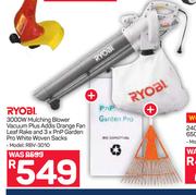 Ryobi 3000W Mulching Blower Vacuum Plus Addis Orange Fan Leaf Rake RBV-3010