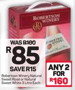 Robertson Winery Natural Sweet Rose Or Natural Sweet White-3Ltr Each