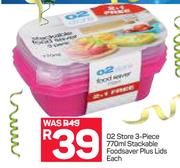O2 Store 3 Piece 770ml Stackable Food Saver Plus Lids-Each
