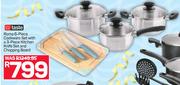 Taste Roma 6 Piece Cookware Set With A 3 Piece Kitchen Knife Set And Chopping Board