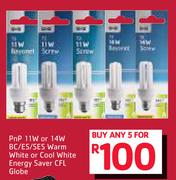 PnP 11W Or 14W BC/ES/SES Warm White Or Cool White Energy Saver CFL Globe-For 5