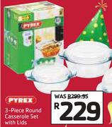 Pyrex 3 Piece Round Casserole Set With Lids
