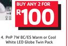 PnP 7W BC/ES Warm Or Cool White LED Globe Twin Pack-For Any 2