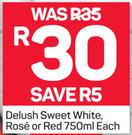 Delush Sweet White, Rose Or Red-750ml Each