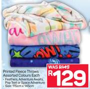 Printed Fleece Throws 115cmX145cm-Each