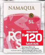Namaqua Blanc De Blanc, Extra Light White, Johannisberger White Late harvest Or Rose-5Ltr Each