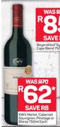 KWV Merlot, Cabernet Sauvignon, Pinotage Or Shiraz-750ml EachEach