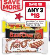 Nestle Bar One, Kitkat, Tex, Aero Or Smarties Assorted-3 x 40-50g