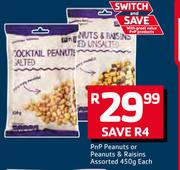 PnP Peanuts Or Peanuts & Raisins-450g Each