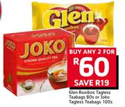 Glen Rooibos Tagless Teabags 80s Or Joko Tagless Teabags 100s-For 2