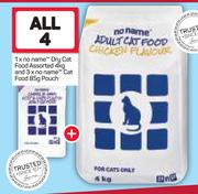 1 x No Name Dry Cat Food Assorted-4Kg & 3 x No Name Cat Food Pouch--85g-For 4