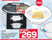 O2 Cook 24cm Casserole Pot With Stainless Steel Lid+ Free Colander