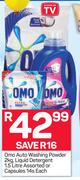 Omo Auto Washing Powder-2Kg, Liquid Detergent-1.5Ltr Assorted Or Capsules-14s Each