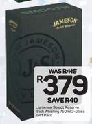 Jameson Select Reserve Irish Whiskey-750ml/2-Glass Gift Pack
