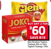 Glen Rooibos Tagless Teabags 80s Or Joko Tagless Teabags 100s