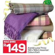 Aranda Lusso Throw 150 x 160cm Assorted Colours-Each