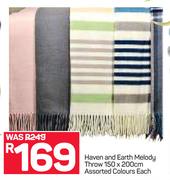 Haven And Earth Throw 150 x 200cm Assorted Colours-Each
