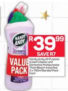 Handy Andy All Purpose Cream Cleaner & Domestos Multi Purpose Thick Bleach Assorted-2 x 750ml