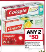 Colgate Optic White, Total Pro Or Natural Extracts Toothpaste-2 x 75ml                              