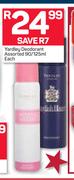 Yardley Deodorant Assorted-90/125ml Each    