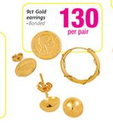 9ct Gold Earrings-Per Pair