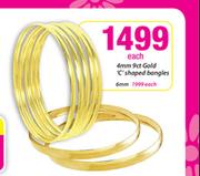 4mm 9ct Gold 'C' Shaped Bangles-Each