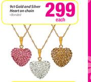 9ct Gold And Silver Heart On Chain-Each