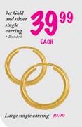 9ct Gold And Silver Single Earrings-Each