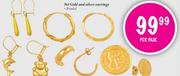 9ct Gold And Silver Earrings-Per Pair