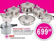 Renaissance 12 Piece Stainless Steel Cookware Set + Prestige 5 Ltr Aluminium Pressure Cooker