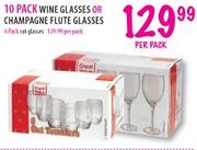 10 Pack Wine Glasses or Champagne Flute Glasses-per pack