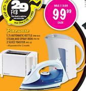 Pineware Automatic Kettle Steam And Spray Iron 2 Slice Toaster-1.7l Each